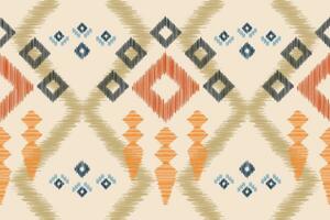 Ethnic Ikat fabric pattern geometric style.African Ikat embroidery Ethnic oriental pattern brown cream background. Abstract,vector,illustration.Texture,clothing,frame,decoration,carpet,motif. vector