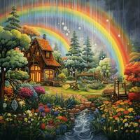 rainbow raining with garden photo