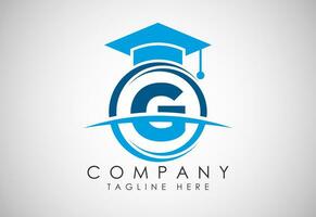 English alphabet G in a circle with education hat. Education and graduation logo vector