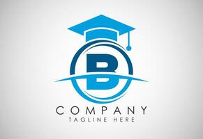 English alphabet B in a circle with education hat. Education and graduation logo vector