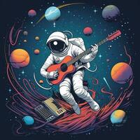 astronaut playing guitar in the space art illustration photo