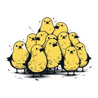 Illustration of a group of chicks isolated on a white background. vector