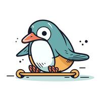 linda dibujos animados pingüino en patineta. vector ilustración en un plano estilo.