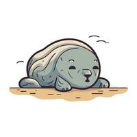 Cute seal sleeping on the sand. Vector illustration of a cartoon seal.