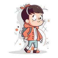 linda pequeño chico con mochila. vector ilustración en dibujos animados estilo.