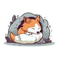 Sleeping fox. Cute cartoon character. Vector illustration.