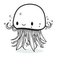 Cute jellyfish doodle vector illustration. Cartoon character.