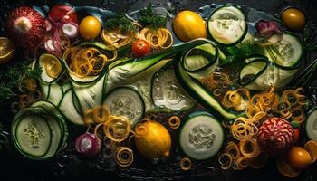 Multi colored salad bowl, a healthy vegetarian meal generated by AI photo