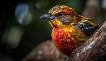 Small starling perching on multi colored branch generated by AI photo