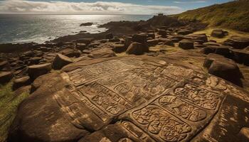 Ancient stone sculpture symbolizes spirituality at famous monument generated by AI photo