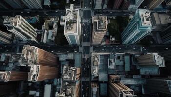 acero rascacielos iluminar moderno ciudad horizonte a noche generado por ai foto