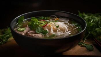 Fresh vegetable soup with healthy organic ingredients and parsley garnish generated by AI photo