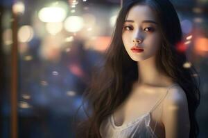 beautiful asian girl model close up face photo