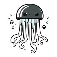 Cute cartoon jellyfish isolated on white background. Vector illustration.