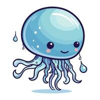 Cute cartoon jellyfish with drops of water. Vector illustration.