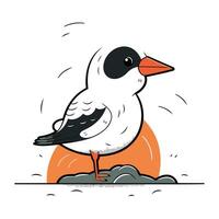 Cute cartoon seagull on the beach. Vector illustration.