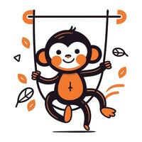 linda mono balanceo en un balancearse. vector ilustración en dibujos animados estilo.