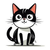 linda dibujos animados negro y blanco gato con grande ojos. vector ilustración.