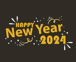 2024 Happy New Year Holiday Abstract Yellow And White Design Vector Logo Symbol Illustration With Brown Background