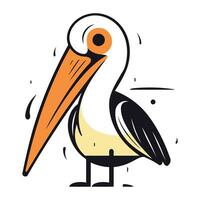 Pelican bird isolated on white background. Vector cartoon illustration.