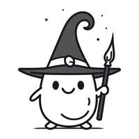 Smiling cartoon witch with magic wand. Vector illustration. Halloween.