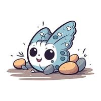 Butterfly and pebbles. Cute cartoon character. vector