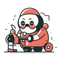 Santa Claus with a magic wand. Vector illustration in thin line style.