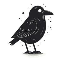 Cute black crow on white background. Vector illustration in cartoon style.