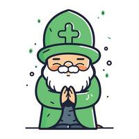 Leprechaun praying. St. Patricks day vector illustration.