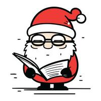 Santa Claus reading a book. Merry Christmas and Happy New Year. Vector illustration