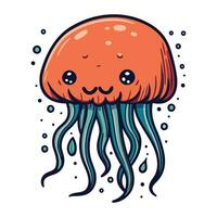 Cute cartoon jellyfish. Vector illustration isolated on white background.