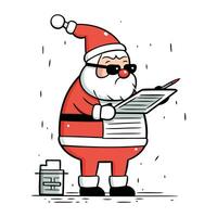 dibujos animados Papa Noel claus leyendo un carta. vector ilustración de Papa Noel noel