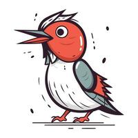 Cute cartoon red headed woodpecker. Vector illustration.