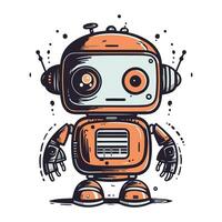 Cute cartoon robot. Vector hand drawn illustration. Isolated on white background.