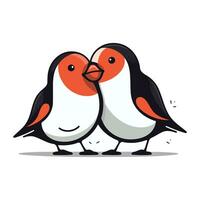 Two cute little bullfinches isolated on white background. Vector illustration.