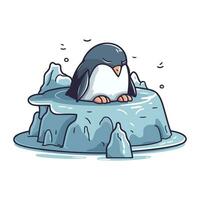 Cartoon penguin sitting on ice floe. Vector illustration.