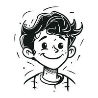 vector ilustración de un sonriente chico. dibujos animados estilo. negro y blanco.