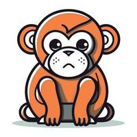 Cute monkey sitting on a white background. Cartoon vector illustration.