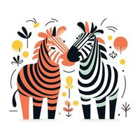 Zebra couple in love. Vector illustration in flat cartoon style.