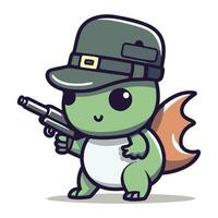 Cute crocodile with a gun in his hand. Vector illustration