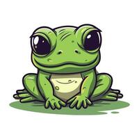 Cute cartoon frog sitting isolated on white background. Vector illustration.