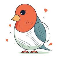 Vector illustration of a cute little bird in love on white background.