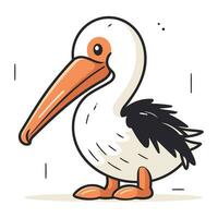 Cute cartoon pelican isolated on white background. Vector illustration.