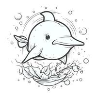 Dolphin. Hand drawn vector illustration in doodle style.