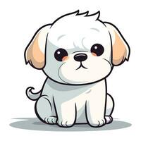 ilustración de un linda blanco perrito sentado y mirando arriba vector