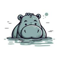 Cute hippopotamus in water. Vector illustration isolated on white background.