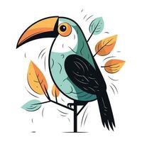 Tropical bird toucan sitting on a branch. Vector illustration.