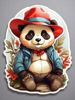 illustration of a panda wearing a red hat for stickers and prints, AI generated photo