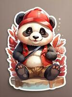 illustration of a panda wearing a red hat for stickers and prints, AI generated photo