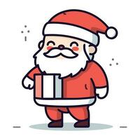 Santa Claus with gift box. Merry Christmas and Happy New Year vector illustration.